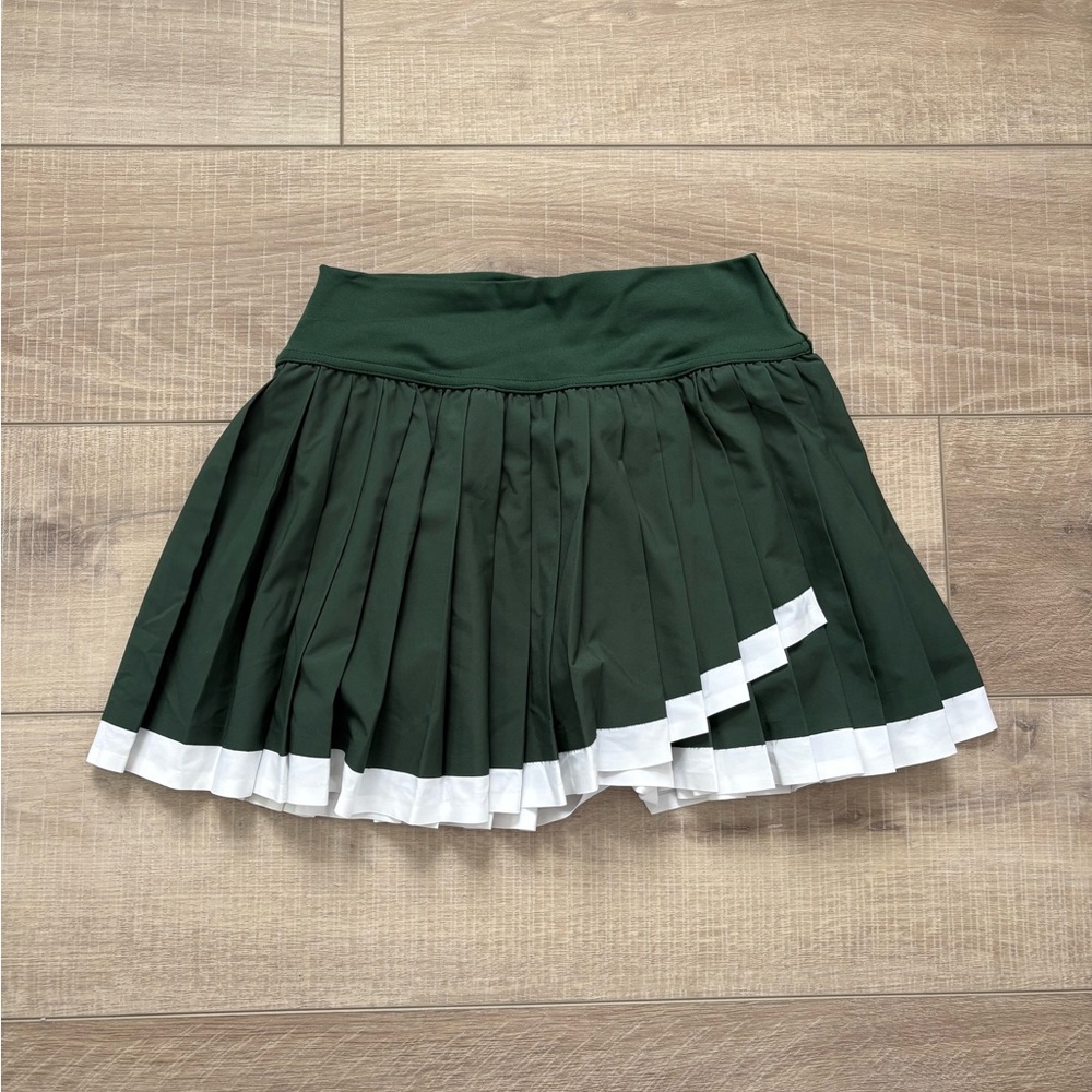 Dark Green Pleated Skirt with White Trim - Picture 2 of 7